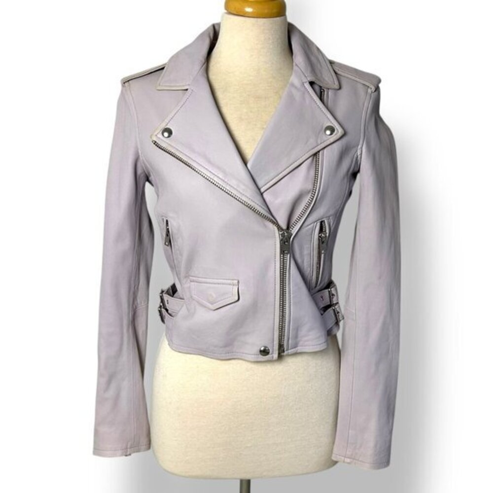 IRO Ashville Motorcycle Jacket Lilac Lavender Lambskin Leather Sz 38/6/S Coat